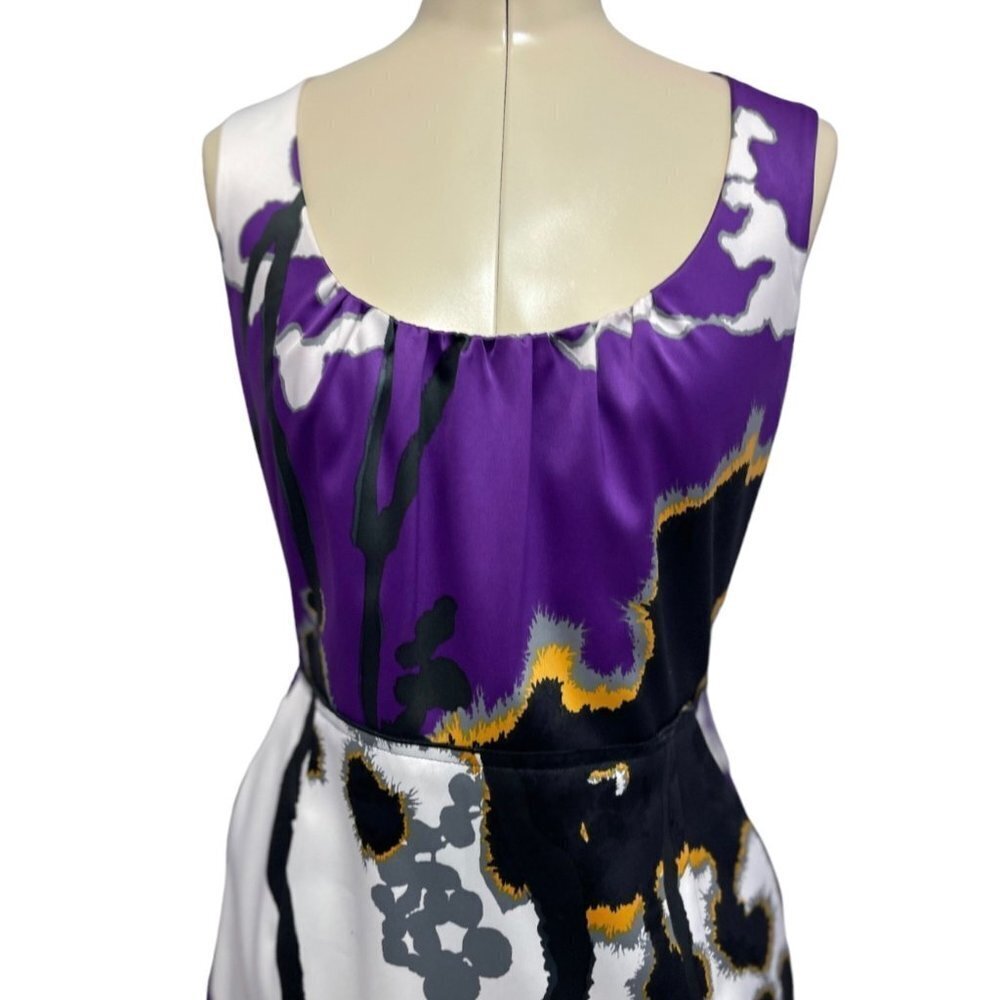 T TAHARI‎ "Jocelin" Luxurious Matte Satin Sheath Dress Bust 34" White Purple - Picture 3 of 15